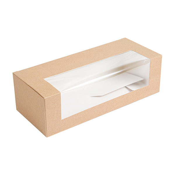 BOÎTES PÂTISSERIES AVEC FENÊTRE "THEPACK" 240 G/M2 + OPP 26x11x8 CM NATUREL CARTON ONDULÉ NANO-MICRO (300 UNITÉ) - Garcia de Pou