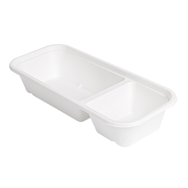 PLATEAUX 2 COMPART "BIONIC" 500 ML 22,5x9,6x4,3 CM BLANC BAGASSE (600 UNITÉ) - Garcia de Pou