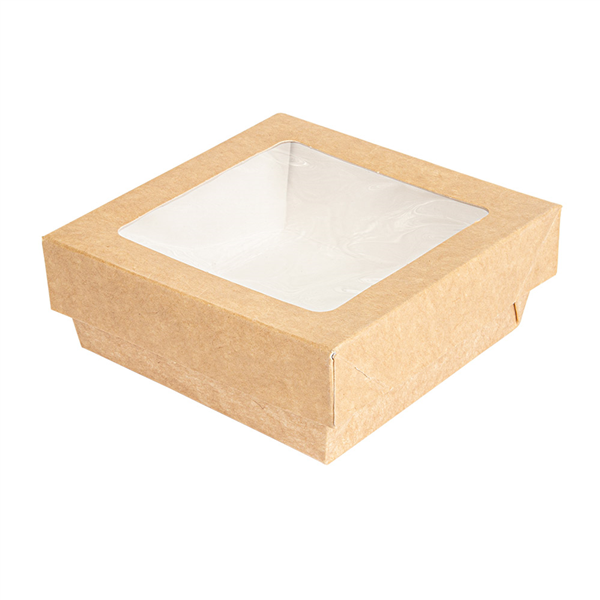 PETITES BOÎTES+COUVERCLES AVEC FÊNETRE 350 ML 270 + 18 PE G/M2 10x10x4 CM MARRON CARTON (250 UNITÉ) - Garcia de Pou