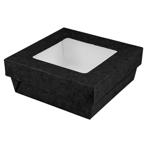 PETITES BOÎTES+COUVERCLES AVEC FÊNETRE 350 ML 270 + 18 PE G/M2 10x10x4 CM NOIR CARTON (250 UNITÉ) - Garcia de Pou