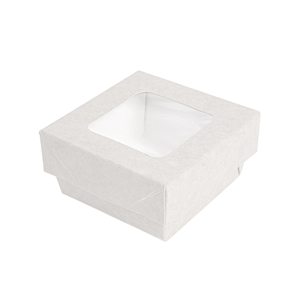 PETITES BOÎTES+COUVERCLES AVEC FÊNETRE 200 ML 300 + 18 PE G/M2 7x7x4 CM BLANC CARTON (250 UNITÉ) - Garcia de Pou