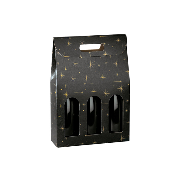 CARTONS 3 BOUTEILLES "CONSTELLATION"  27x9x38,5 CM NOIR CARTON (30 UNITÉ) - Garcia de Pou