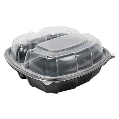 RÉCIPIENTS AVEC COUVERCLE CHARNIÈRE 3 COMPARTIMENTS MICRO-ONDABLES 1130 ML 22,9x23,3x8,2 CM NOIR PP (100 UNITÉ)