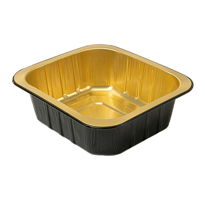 RÉCIPIENTS LAQUÉS 515 ML 14,2x12,6x4,5 CM NOIR/OR ALUMINIUM (50 UNITÉ)