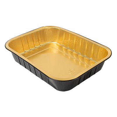 RÉCIPIENTS LAQUÉS 1530 ML 23,6x18,5x4,9 CM NOIR/OR ALUMINIUM (50 UNITÉ)