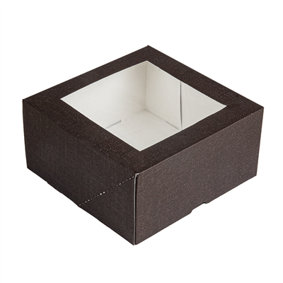 BOÎTES PATISSERIES AVEC FENÊTRE "THEPACK" 250 G/M2 + OPP 16x16x8 CM CHOCOLAT CARTON ONDULÉ NANO-MICRO (200 UNITÉ)