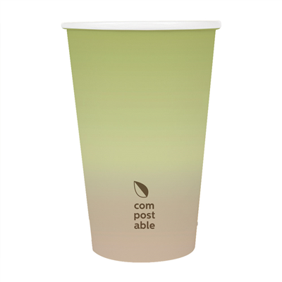 GOBELETS BOISSONS FROIDES ET CHAUDES 1 PAROI "COMPOSTABLE GRADIENT" 660 ML 300 G/M2 Ø9/6x17 CM BLANC CARTON (1000 UNITÉ)