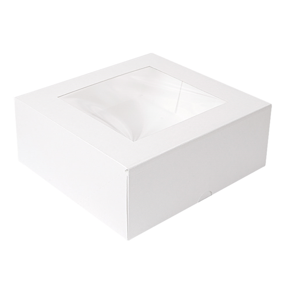 BOÎTES PATISSERIES AVEC FENÊTRE THEPACK "DECO"  21x21x7,5 CM BLANC CARTON NANO-MICRO + OPP (200 UNITÉ)