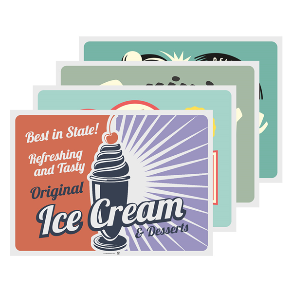 SETS DE TABLE "VINTAGE - ICE CREAM " SWEETS" 70 G/M2 31x43 CM QUADRICHROMIE CELLULOSE (2000 UNITÉ)
