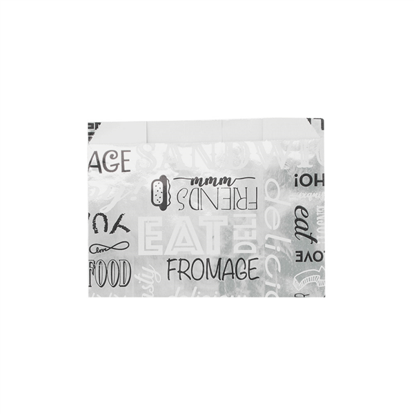 SACHETS INGRAISSABLES POUR SANDWICHES "PAROLE" 35+20 G/M2 12+5x9 CM ARGENTE PARCHEMIN + ALUMINIUM (500 UNITÉ)
