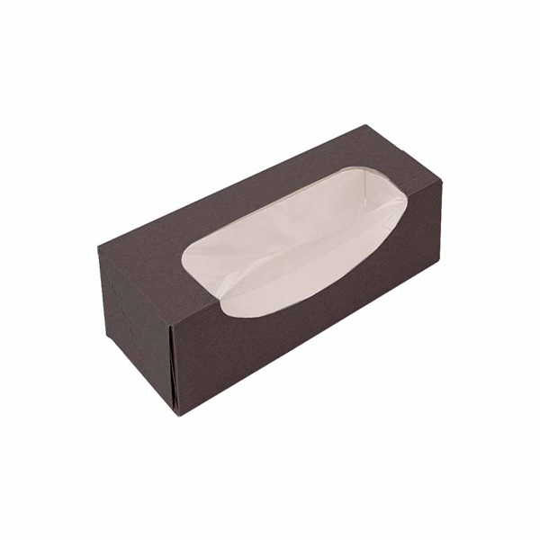 BOÎTES POUR MACARONS AVEC FENÊTRE THEPACK  16x5x5 CM CHOCOLAT CARTON NANO-MICRO + OPP (400 UNITÉ)