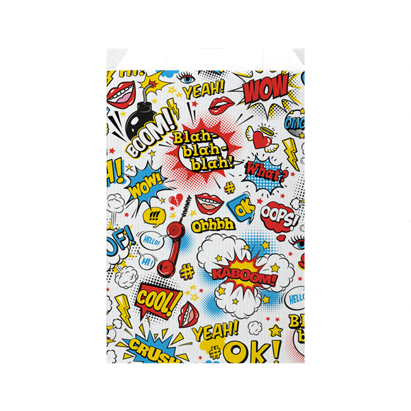 SACHETS PLATS "COMIC" 60 G/M2 19+8x35 CM CELLULOSE (250 UNITÉ)