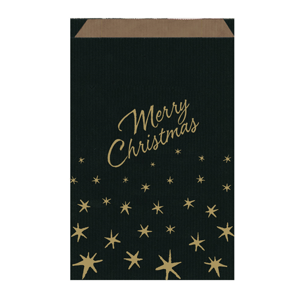 SACHETS PLATS "MERRY CHRISTMAS" 60 G/M2 26+9x38 CM NOIR/OR KRAFT VERGÉ (250 UNITÉ)