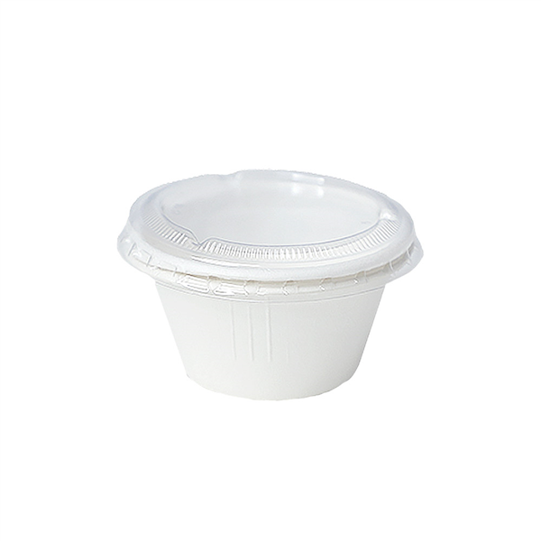 MINI POTS + COUVERCLES PET BIONIC 60 ML Ø 6,9x3+0,7 CM BLANC BAGASSE (1000 UNITÉ)