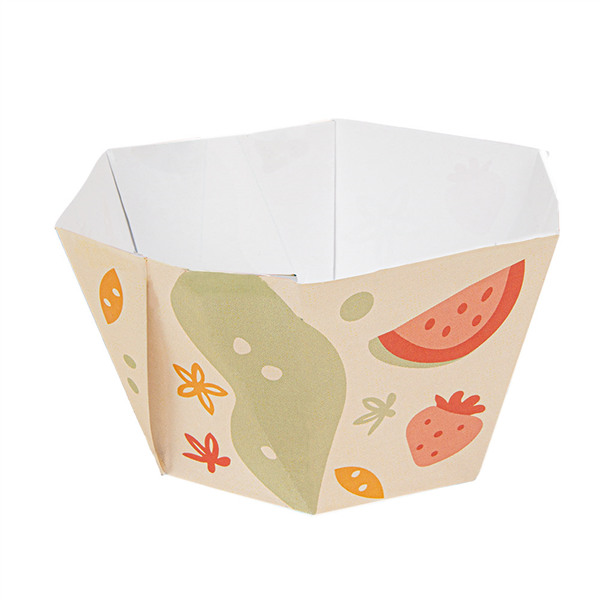 POTS À GLACE HEXAGONAUX THEPACK "FRUITS" 500 ML Ø13,5/9x7,5 CM BLANC CARTON NANO-MICRO + PP (2000 UNITÉ)