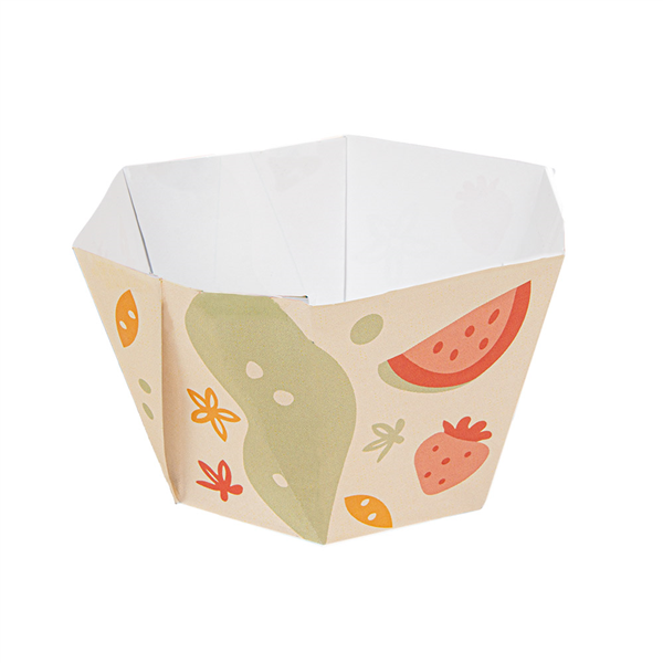 POTS À GLACE HEXAGONAUX THEPACK "FRUITS" 400 ML Ø12/8,5x6,5 CM BLANC CARTON NANO-MICRO + PP (2000 UNITÉ)