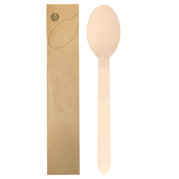 CUILLÈRES EMBALLÉES WOOD "MAKAN"  15,8 CM NATUREL BOIS (100 UNITÉ)