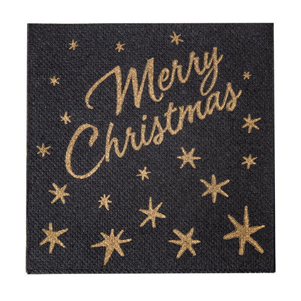 SERVIETTES DOUBLE POINT "MERRY CHRISTMAS" 18 G/M2 40x40 CM NOIR OUATE (1200 UNITÉ)