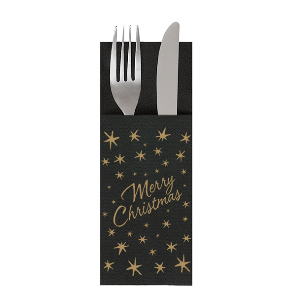 SERVIETTES CANGURITO PLUS "MERRY CHRISTMAS" 55 G/M2 33x45 CM NOIR AIRLAID (720 UNITÉ)