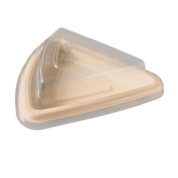 RÉCIPIENTS TRIANGULAIRES + COUVERCLES BIONIC  16,5x15,7x5,6 CM NATUREL BAGASSE + PET (600 UNITÉ)