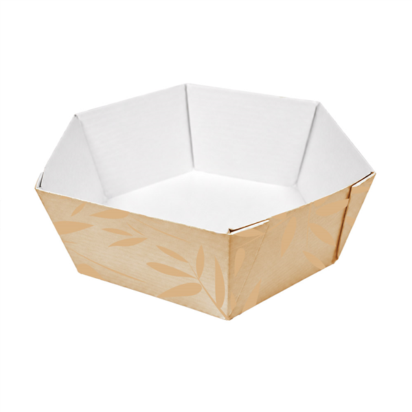 RÉCIPIENTS HEXAGONAUX THEPACK "FEEL GREEN" 400 ML Ø13/11x4 CM NATUREL CARTON NANO-MICRO+PP (2000 UNITÉ)