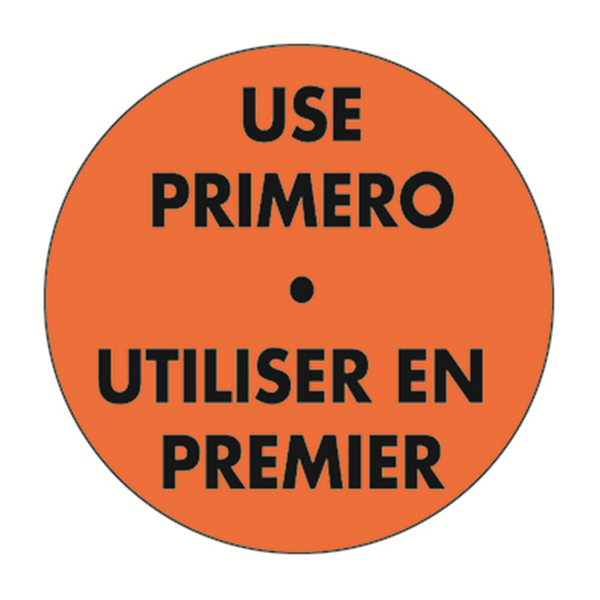 1000 U. ÉTIQUETTES ADHÉSIVES "UTILISER EN PREMIER"  Ø 5 CM ORANGE ADHESIF (1 UNITÉ) - Garcia de Pou