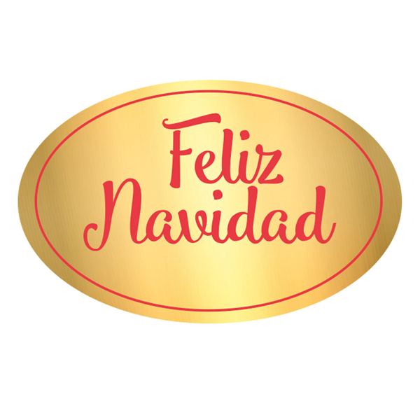 1000 U. ETIQUETTE "FELIZ NAVIDAD"  5,5x3,5 CM DORE ADHESIF (1 UNITÉ) - Garcia de Pou