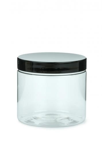 POT PET 500 ml A VIS + COUVERCLE NOIR -Ø 89 x 93