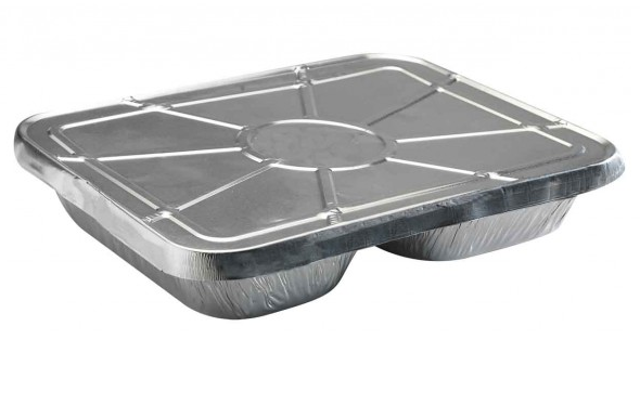 100 Plateaux Repas Operculables Jetables 2 Compartiments Aluminium