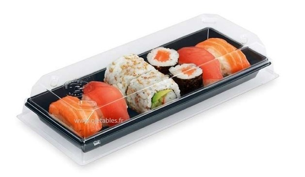 PLATEAU/BARQUETTE SUSHIS NOIRE 190x110 avec couvercle 