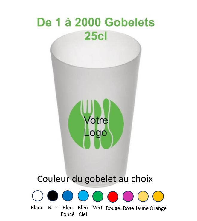 GOBELET REUTILISABLE 25/33CL PERSONNALISE MULTICOULEURS