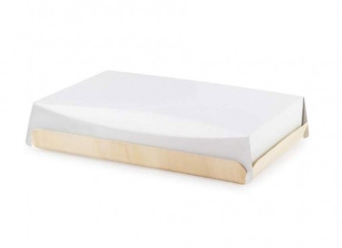 COUVERCLE EN CARTON PLATEAU MADERA 30X21cm (par 100 unités) personnalisé en blanc