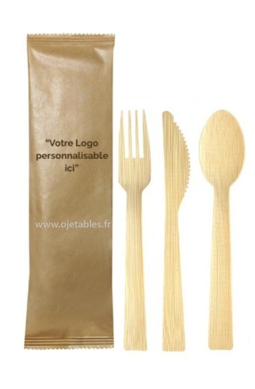 Kit couverts 3/1 en fibre de bambou naturel Eco "personnalisé" (minimum 5184u) 