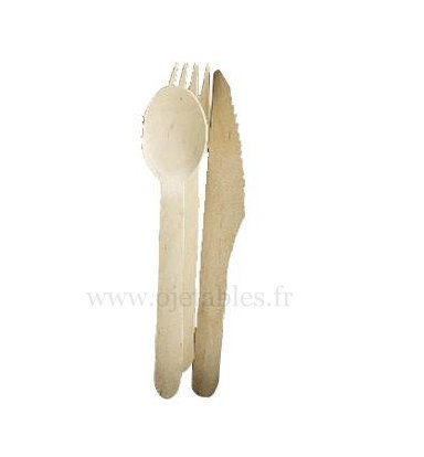 Achat kit couvert jetable en bois 3 en 1