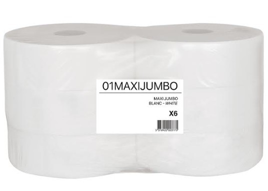 6 rouleaux Maxijumbo 2 plis Blanc micro-gaufré 