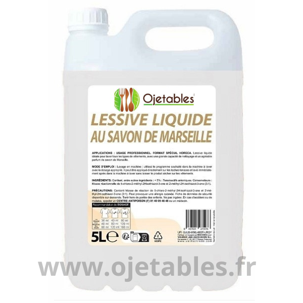 Lessive liquide professionnel au savon de Marseille  - 5litres