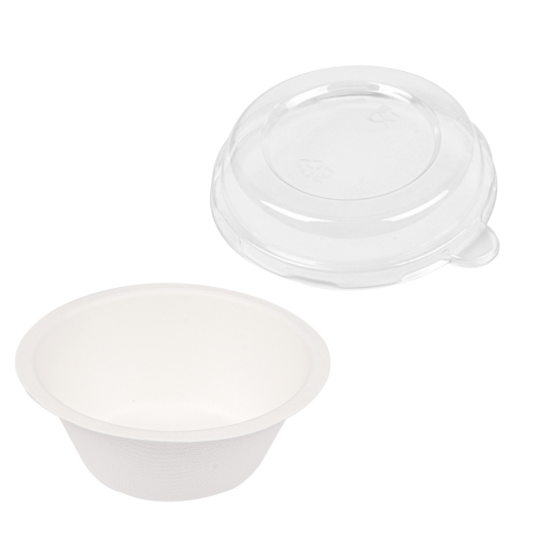 BOLS "BIONIC" 250 ML Ø11,4x4,4 CM BLANC BAGASSE avec son couvercle - destockage 