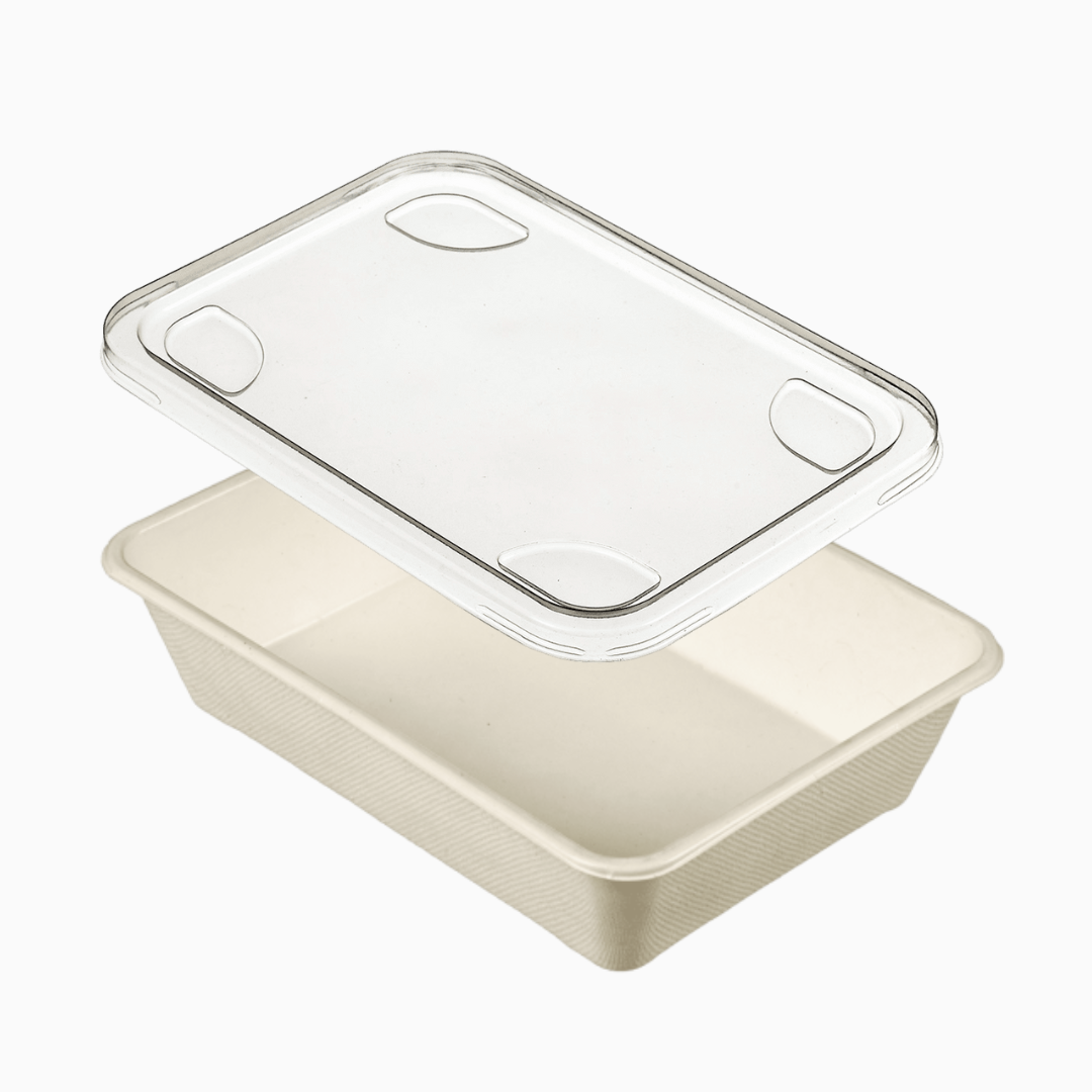 Barquette Pulpe de Canne 840 ml + Couvercle PP Transparent