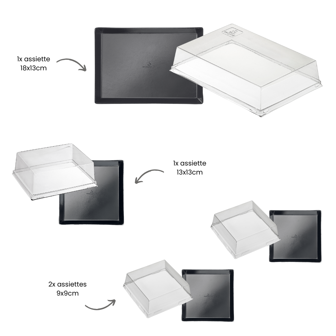 Kit 4 raviers quartz noirs "AF" en pulpe de canne avec couv.pour 100 plateaux