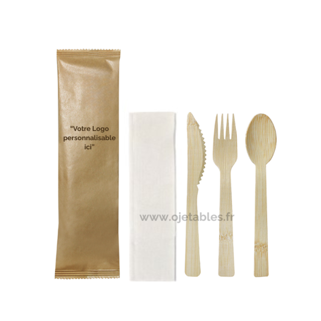 Kit couverts 4/1 en fibre de bambou naturel Eco "personnalisé" (minimum 5184u) 