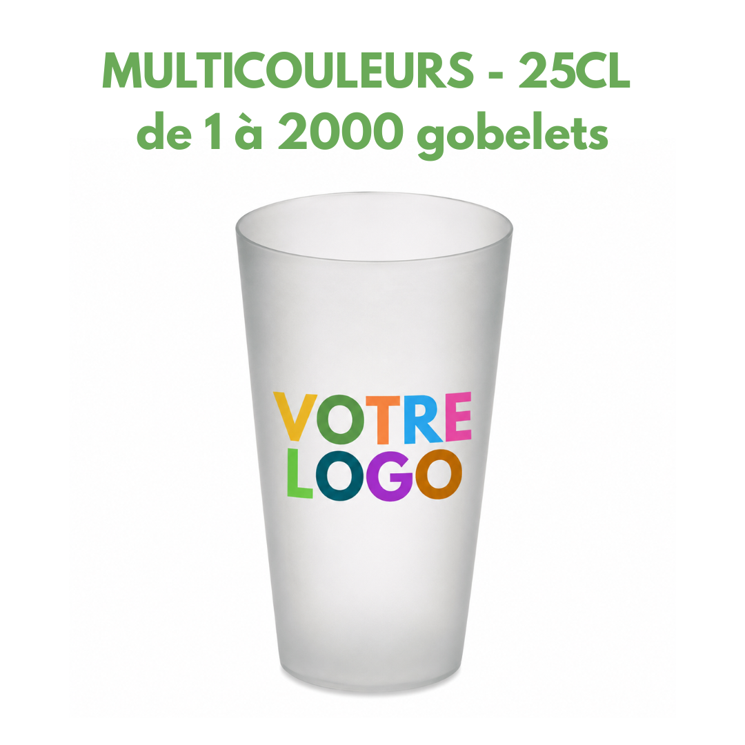 GOBELET REUTILISABLE 25/33CL PERSONNALISE MULTICOULEURS