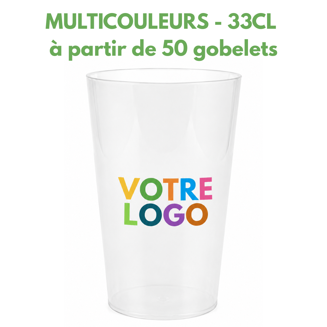 GOBELET REUTILISABLE 33/40cl PERSONNALISE - impression multicouleurs