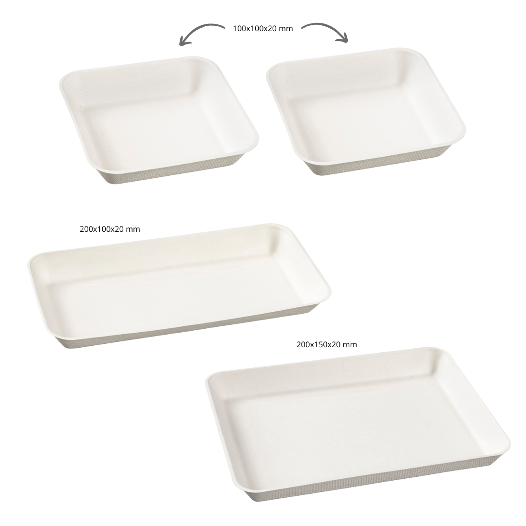 Kit 4 raviers kanopée blancs "AF" en pulpe de canne pour plateau repas 