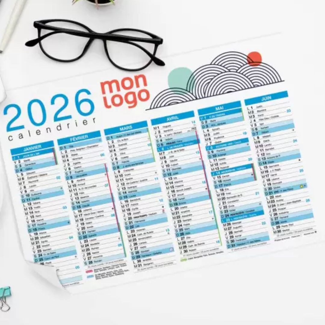 Calendrier souple personnalisé format A4 (21 × 29,7 cm)