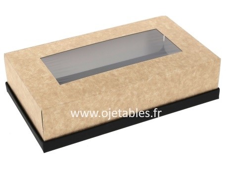 KIT PLATEAU CARTON NOIR ATLAS LUX RIGIDE 372*272*17MM AVEC FENÊTRE PET +COUVERCLE PERSONNALISÉ