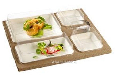 Kits Plateau repas biodégradable kraft kanopée avec assiettes blanches par 50u