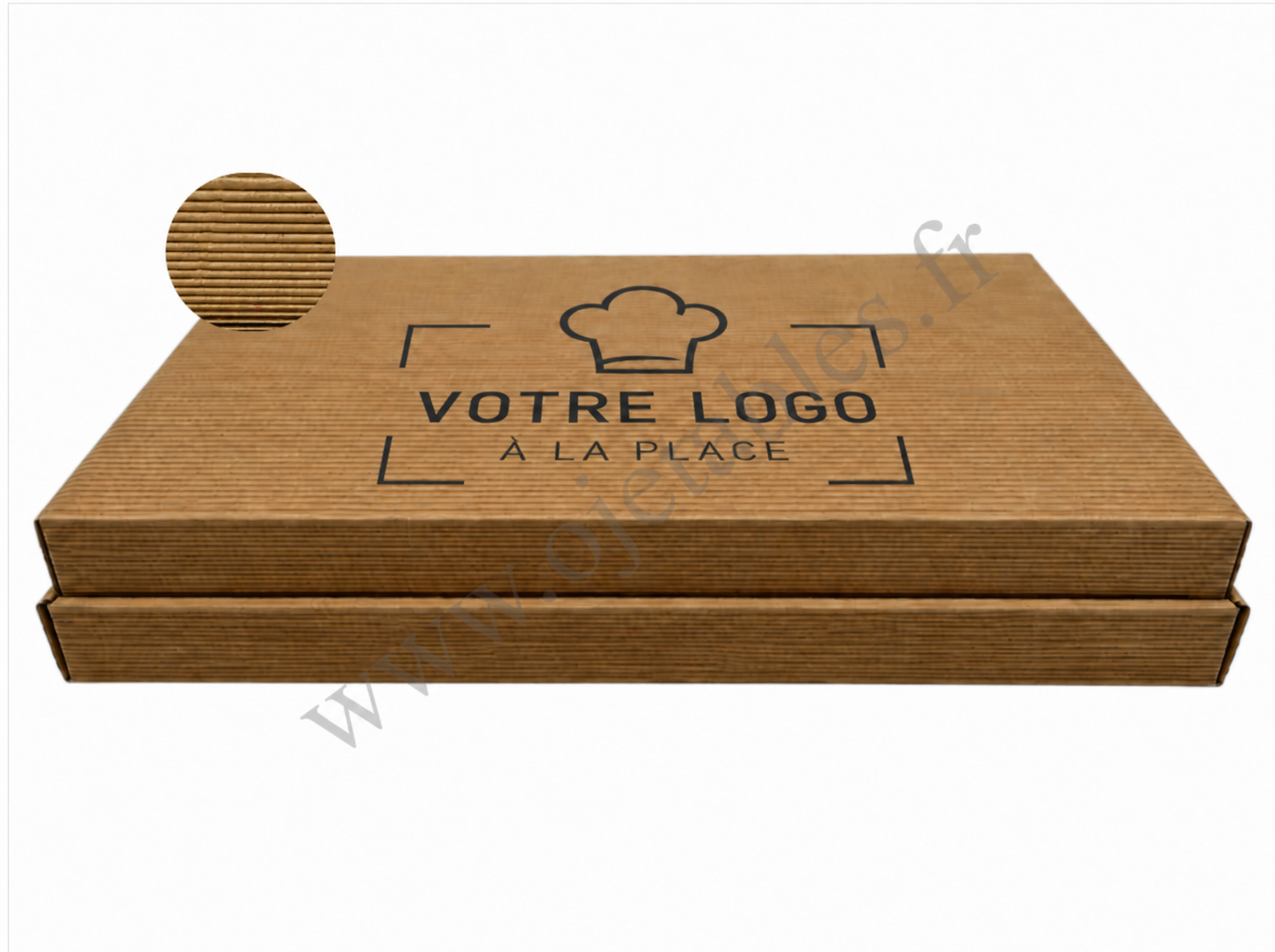 Plateau repas personnalisé en carton kraft 40x30x7cm en cannelure apparente