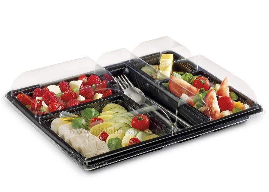 Plateau repas 7 compartiments RPET noir + couvercle - par 5