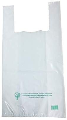 500 SAC BRETELLES RÉUTILISABLES BLANCS 30+14X54CM PEBD 50µ - 