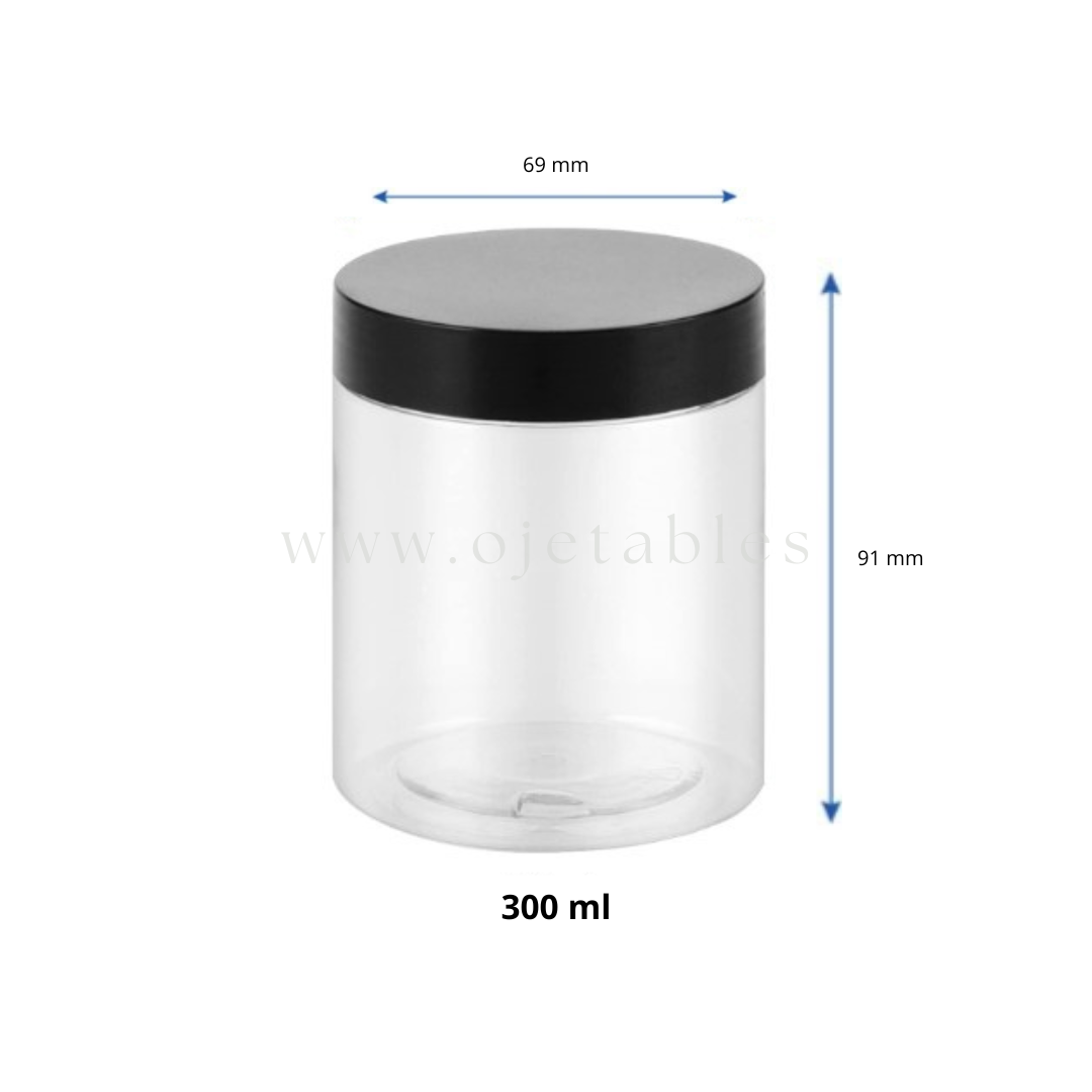 POT PET 300ml A VIS + COUVERCLE NOIR Ø69 x 91